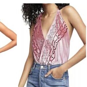 Free People Body Talk Velvet Bodysuit, Size L pink Velvet